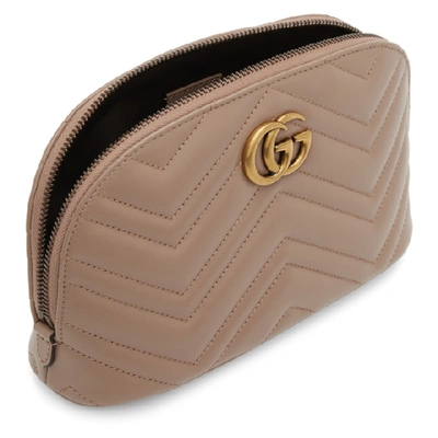 Shop Gucci Pink Gg Marmont 2.0 Quilted Cosmetic Pouch In 5729 Porcel