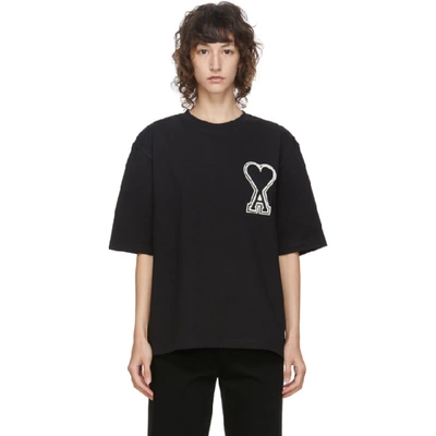 Shop Ami Alexandre Mattiussi Black Oversized Logo Patch T-shirt In 001 Black