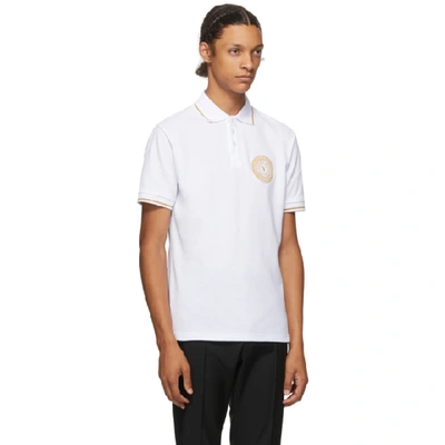 Shop Versace Jeans Couture White & Gold Logo Polo In Ek41 White