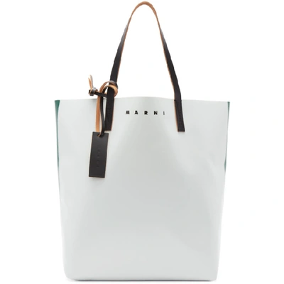 Shop Marni Green And Off-white Pvc Shopping Tote In White/green