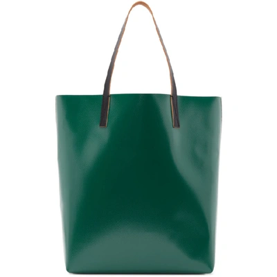 Shop Marni Green And Off-white Pvc Shopping Tote In White/green