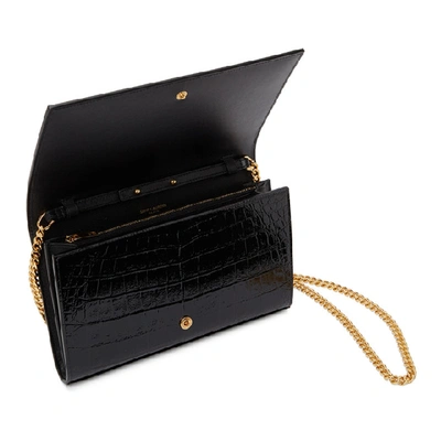 Shop Saint Laurent Black Croc Monogramme Wallet Bag In 1000 Black