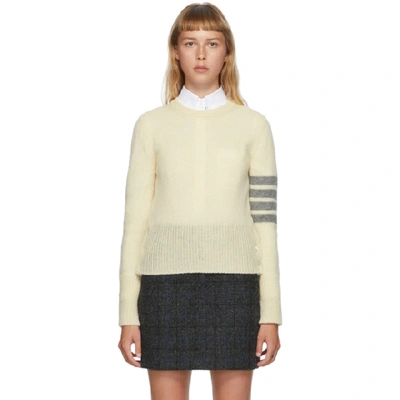 Shop Thom Browne Off-white Shetland Wool 4-bar Sweater In 100 White