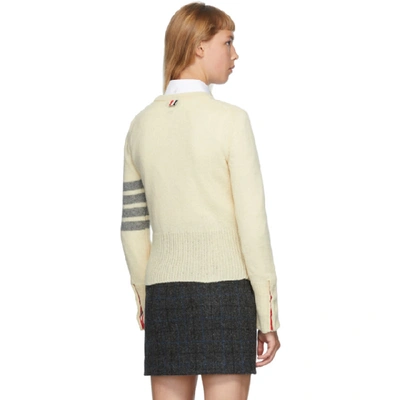 Shop Thom Browne Off-white Shetland Wool 4-bar Sweater In 100 White