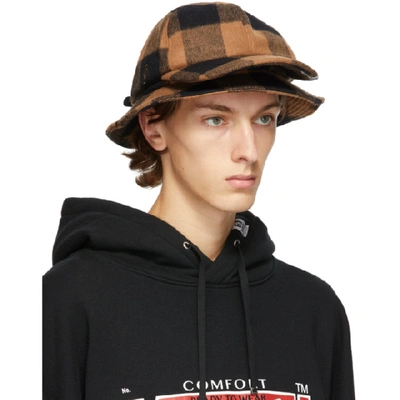 Shop Miharayasuhiro Black And Brown Wool Check Bucket Hat Cap In Beige
