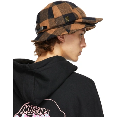 Shop Miharayasuhiro Black And Brown Wool Check Bucket Hat Cap In Beige