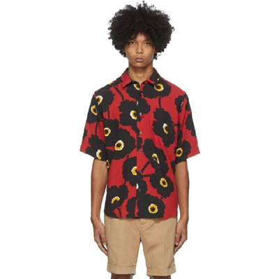 Shop Ami Alexandre Mattiussi Black And Red Printed Summer Fit Short Sleeve Shirt In Blk/red 009