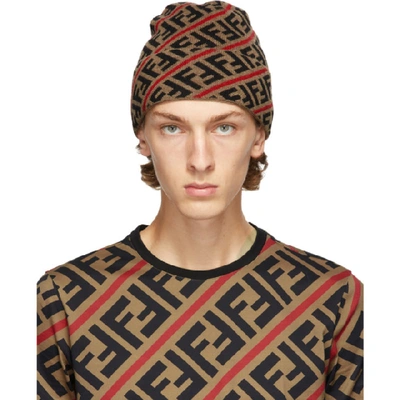Shop Fendi Brown And Red Wool Forever  Beanie In F19se Tobre