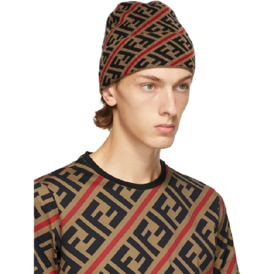 Shop Fendi Brown And Red Wool Forever  Beanie In F19se Tobre