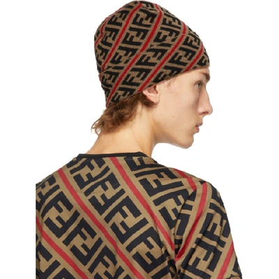 Shop Fendi Brown And Red Wool Forever  Beanie In F19se Tobre