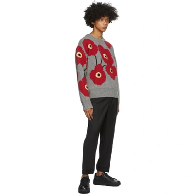 Shop Ami Alexandre Mattiussi Grey And Red Jacquard Flowers Sweater In Red 602