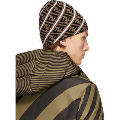 Shop Fendi Brown And White Wool Forever  Beanie In F19sf Tonwh