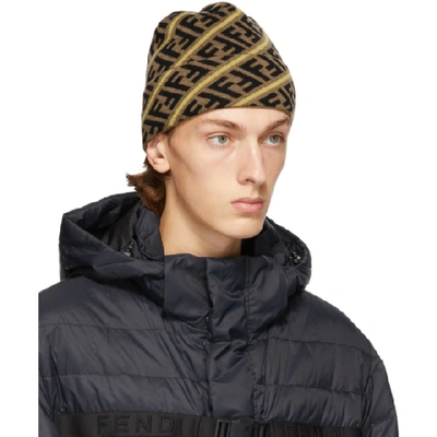Shop Fendi Brown And Yellow Wool Forever  Beanie In F19sg Tobyl