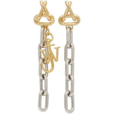 Shop Jw Anderson Gold & Silver Anchor Chain Earrings In 911 Sil/gol