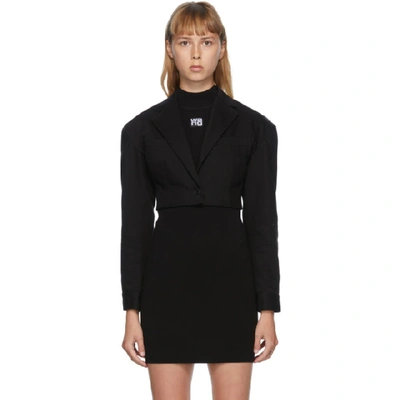 Shop Alexander Wang T Alexanderwang.t Black Denim Cropped Drop Shoulder Blazer In 001 Black