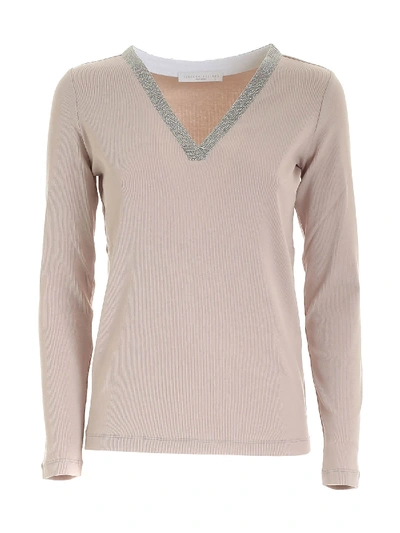 Shop Fabiana Filippi Jewel Neckline T-shirt In Mauve Color In Pink