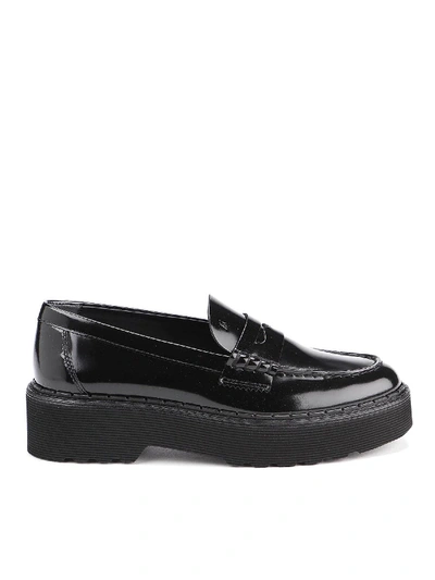 Shop Tod's Polished Leather Loafers In Black