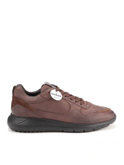 Shop Hogan Interactive³ Leather Sneakers In Brown