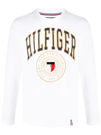 Shop Tommy Hilfiger Embroidered Logo Sweatshirt In White