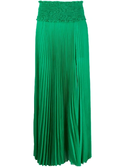 Shop Balmain Smock-waist Pleated Skirt In Green