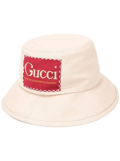 Shop Gucci Label Bucket Hat In Neutrals