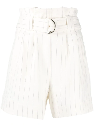 Shop Ganni Pinstripe Paperbag Shorts In White