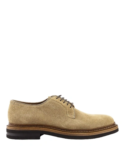 Shop Brunello Cucinelli Oiled Leather Derby Shoes In Taupe