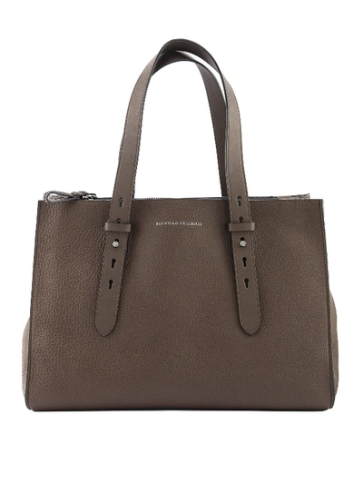 Shop Brunello Cucinelli Hammered Leather Tote In Brown
