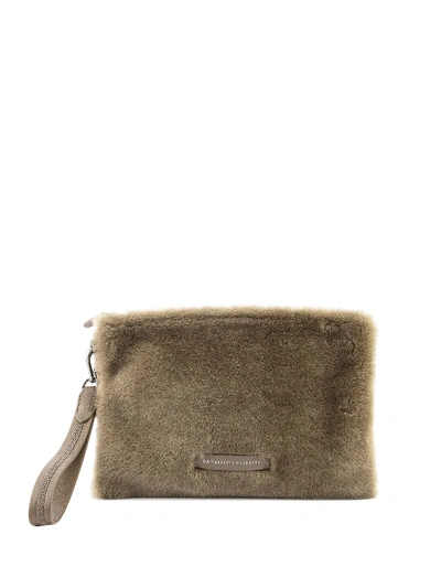 Shop Brunello Cucinelli Shearling Pouch In Light Brown