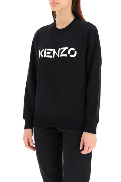 Shop Kenzo Logo Print Sweatshirt In Black,white