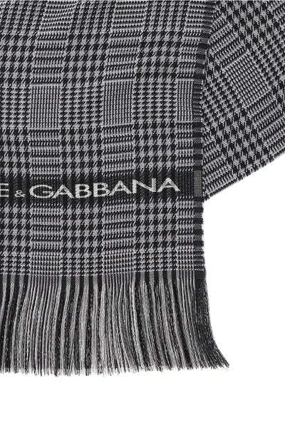 Shop Dolce & Gabbana Prince Of Wales Scarf With Logo In Black,white,grey