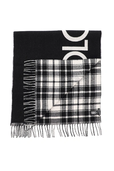 Shop Dolce & Gabbana Tartan And Logo Reversible Scarf In Black,white