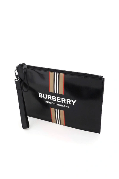 Shop Burberry Flat Pouch With Stripe Print In Black,beige,red