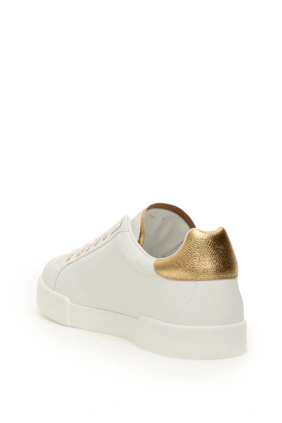 Shop Dolce & Gabbana Portofino Light Leather Sneakers In White,gold