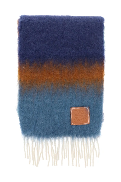 Shop Loewe Multicolor Striped Scarf In Brown,light Blue,green