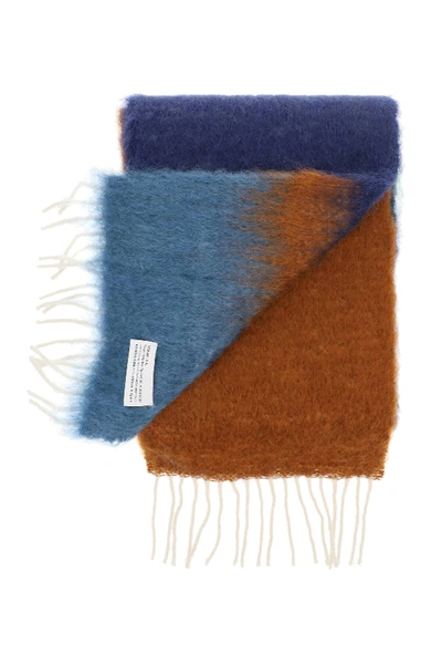 Shop Loewe Multicolor Striped Scarf In Brown,light Blue,green