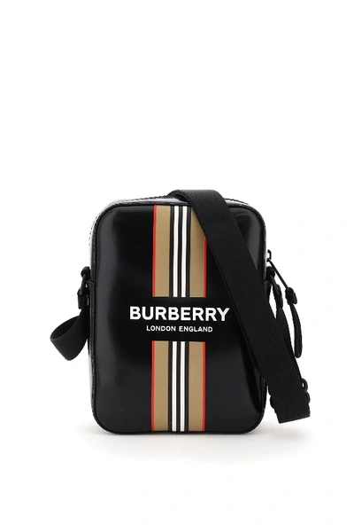 Shop Burberry Thornton Crossbody Bag With Stripe Print In Black,beige,red