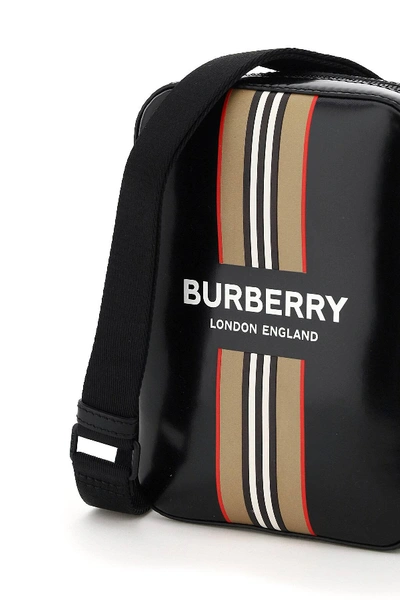 Shop Burberry Thornton Crossbody Bag With Stripe Print In Black,beige,red