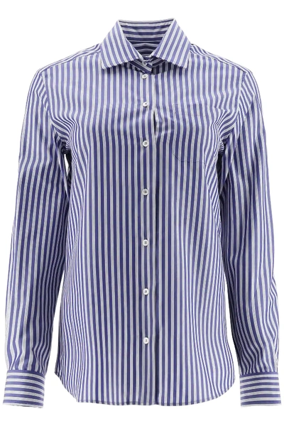 Shop Weekend Max Mara Striped Poplin Shirt In Blue,white