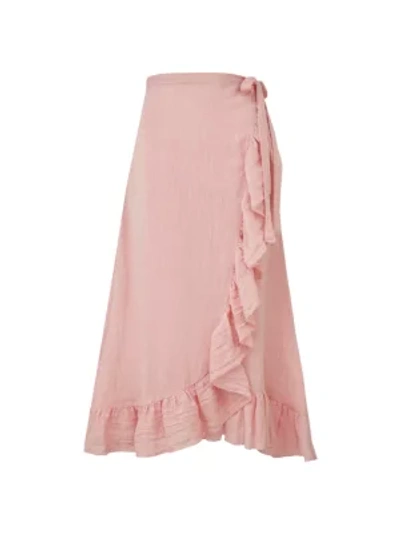 Shop Lisa Marie Fernandez Ruffle Wrap Skirt In Pink Metallic