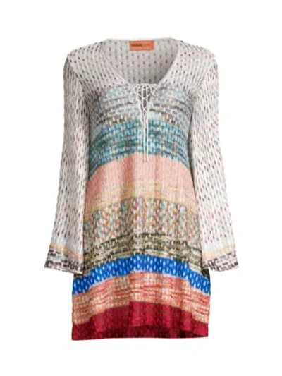Shop Missoni Chevron Long-sleeve Short Cover-up In Neutral