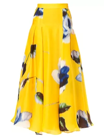 Shop Carolina Herrera A-line Box-pleat Silk Maxi Skirt In Taxi Cab Multi