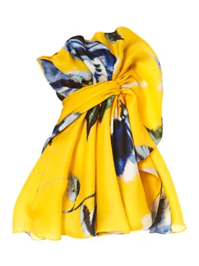 Shop Carolina Herrera Ruffle Silk Mini Dress In Taxi Cab Multi