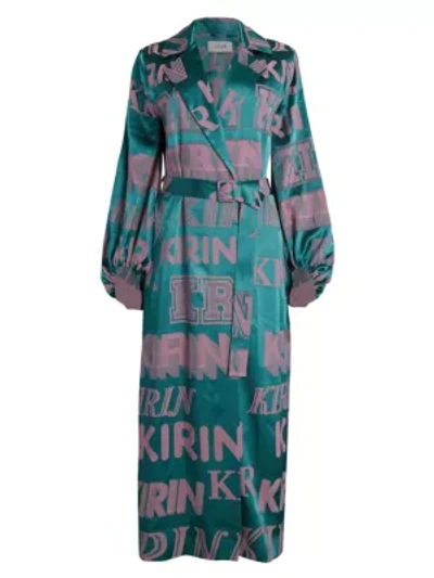 Shop Kirin Logo Trench Dress In Forest Green