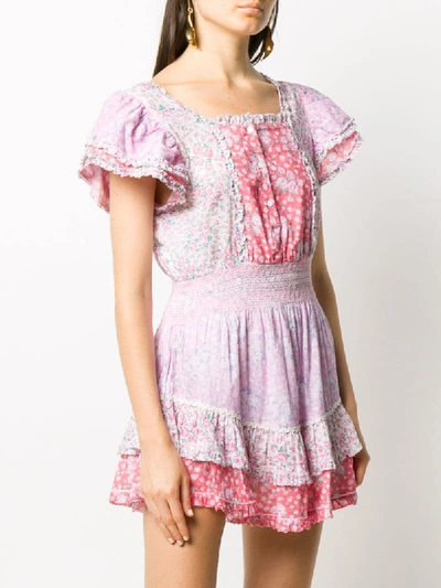 Shop Loveshackfancy Square-neck Floral Print Dress In Pink