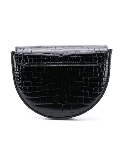 Shop Young Versace Medusa Plaque Croc-effect Shoulder Bag In Black