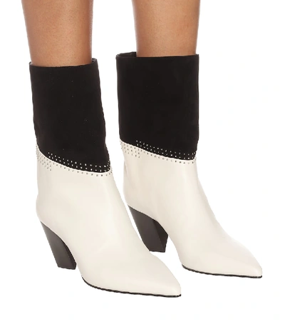 Bear 65 Two-tone Studded Suede And Leather Ankle Boots In White