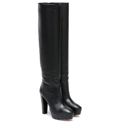 Shop Aquazzura Chambord Leather Knee-high Boots In Black