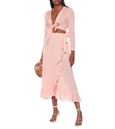 Shop Lisa Marie Fernandez Linen-blend Midi Skirt In Pink