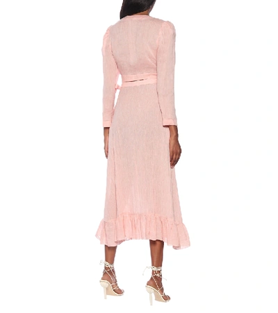 Shop Lisa Marie Fernandez Linen-blend Midi Skirt In Pink